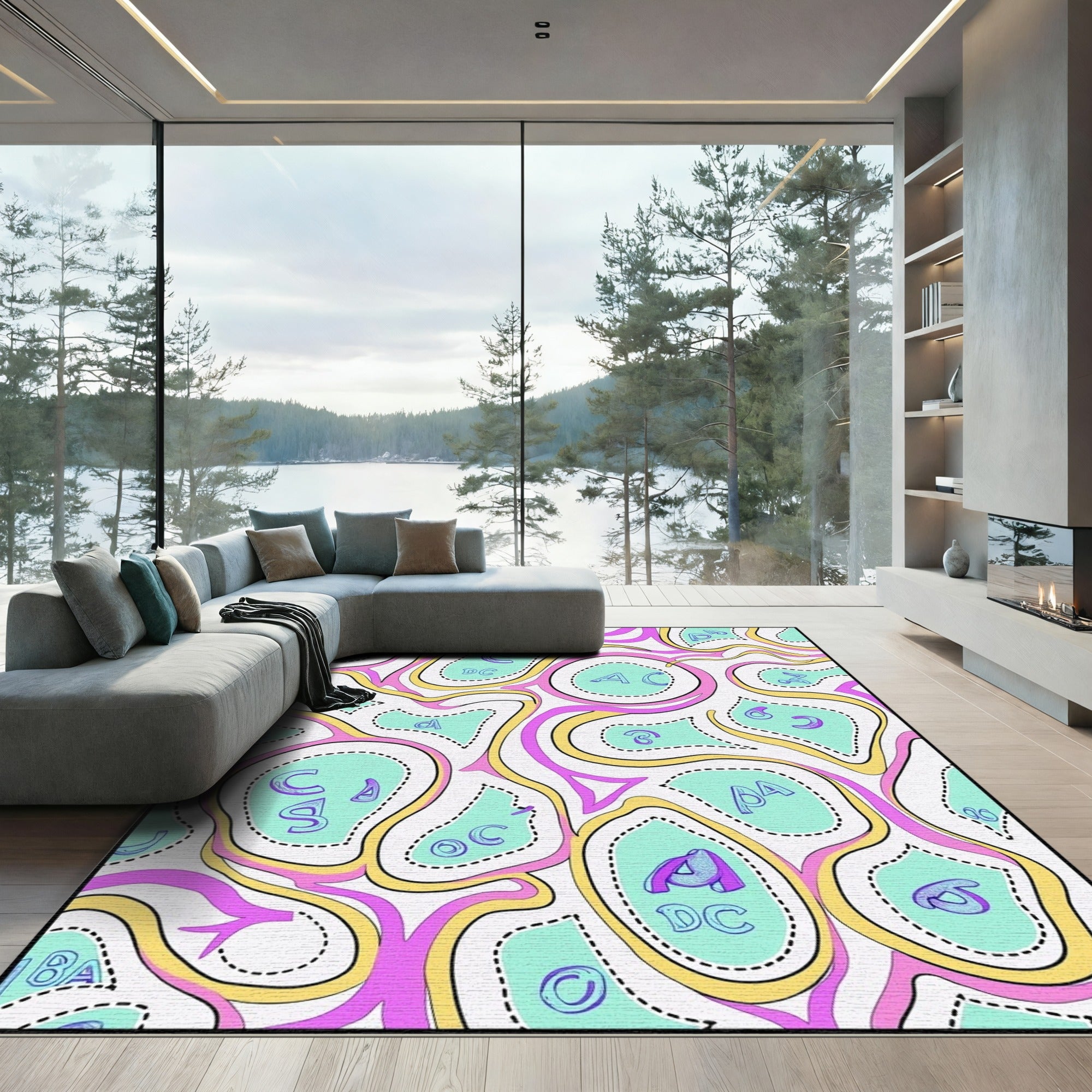 Whimsical Abstract Alphabetic Flow Rug