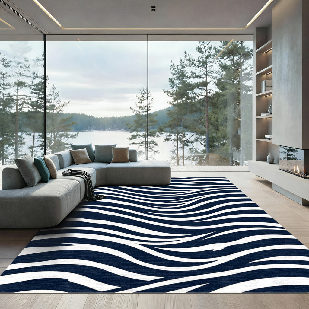 Navy White Dynamic Zebra Stripe Rug