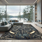 Vintage Slate Floral Compass Rose Rug
