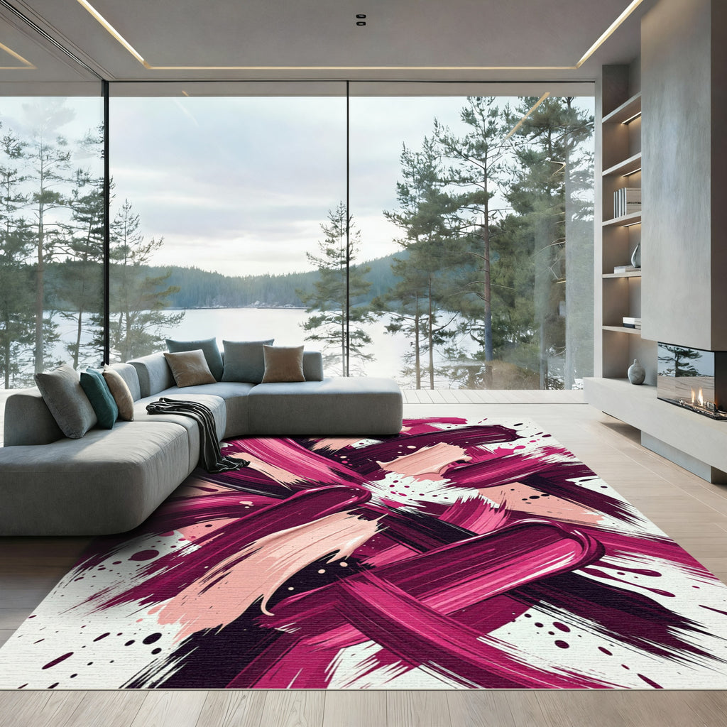 Abstract Magenta and Blush Swirl Rug