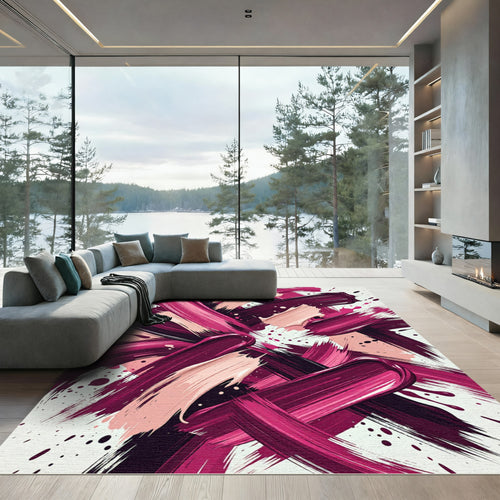 Abstract Magenta and Blush Swirl Rug