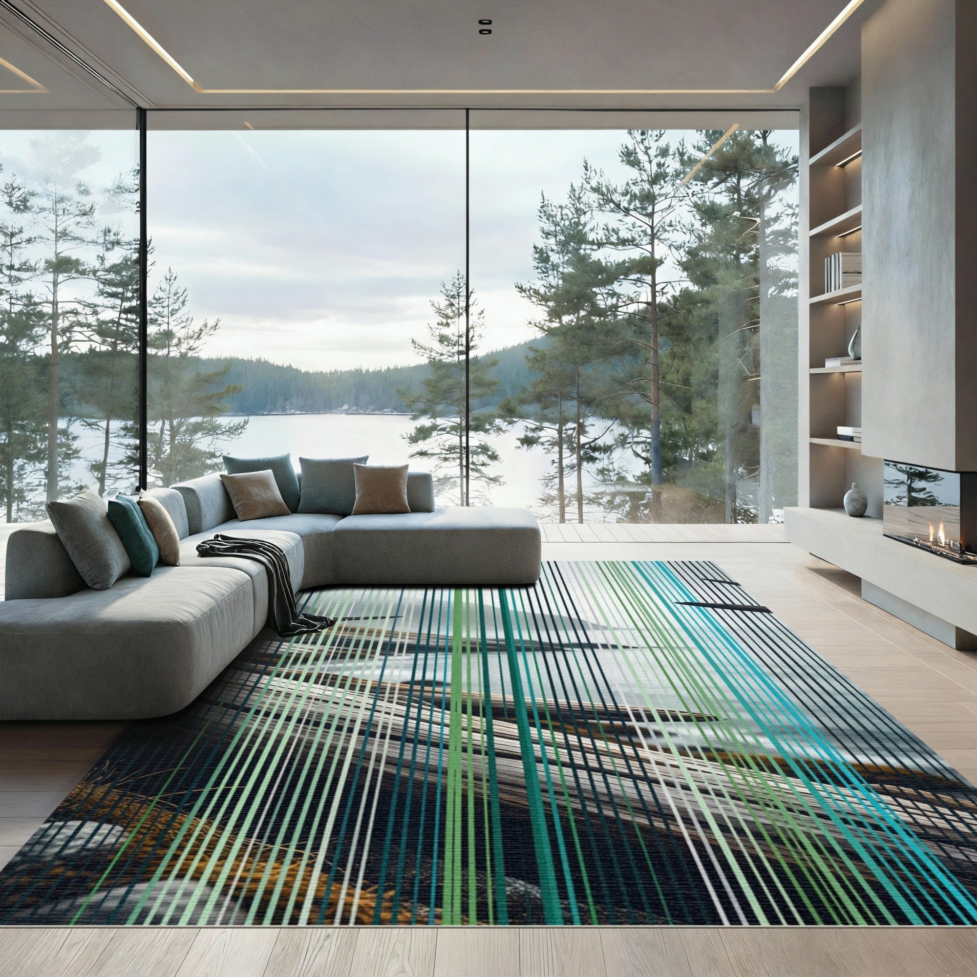 Coastal Mist Vertical Linear seascape Rug