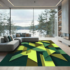 Modern Emerald and Lime Geometric Abstract Rug