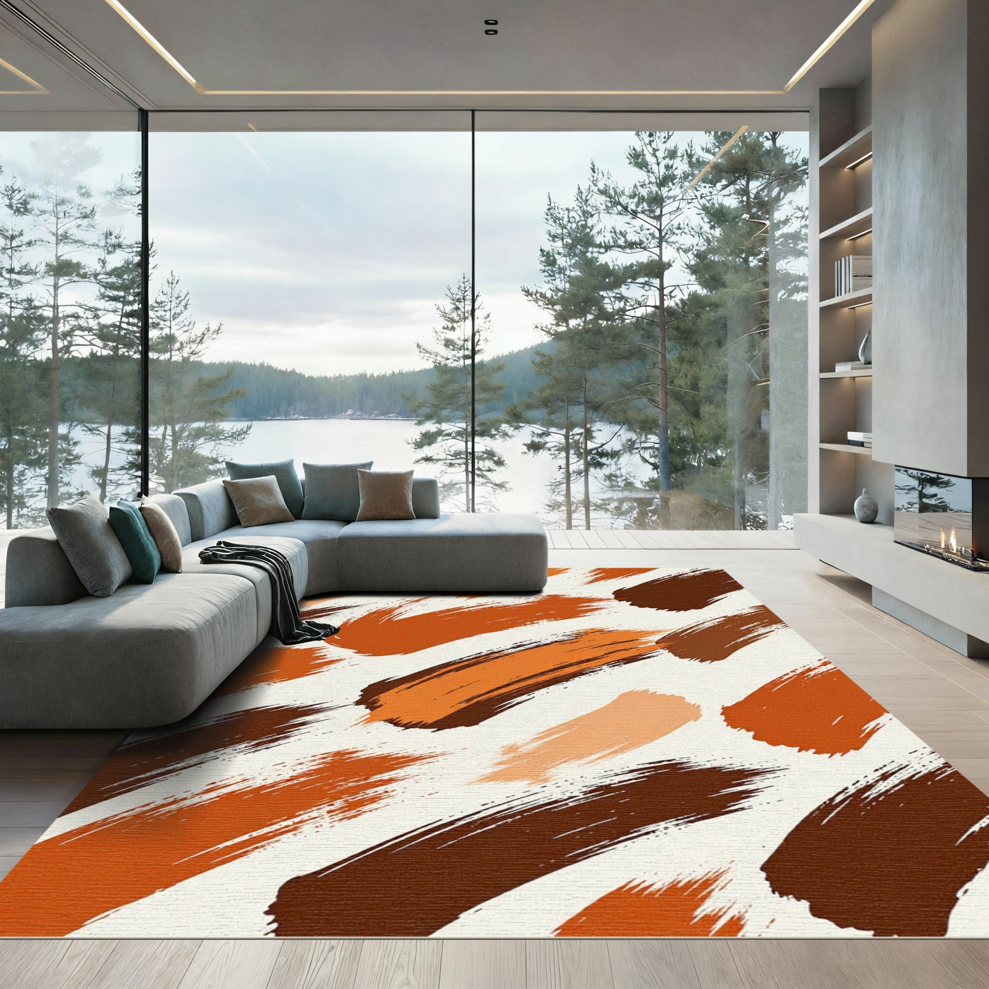 Abstract Earthy Tone Brushstroke Rug