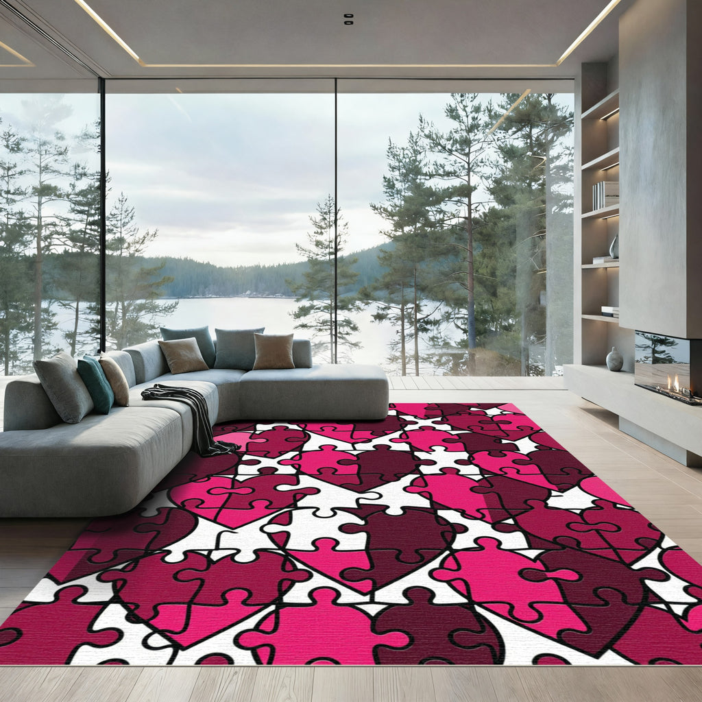 Pink Heart Puzzle Pieces Composition Rug