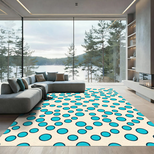 Aqua Circles Cream Background Rug