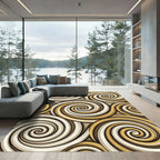 Gold Cream Brown Swirling Waves Rug