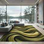 Golden Olive Swirling Brush Strokes Rug