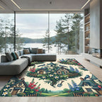 Charming Cottages Birds Floral Garden Scene Rug