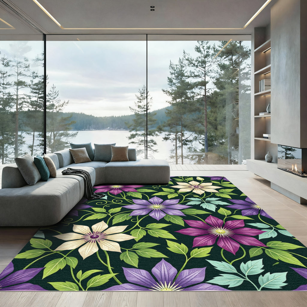 Vibrant Purple White Floral Garland Rug