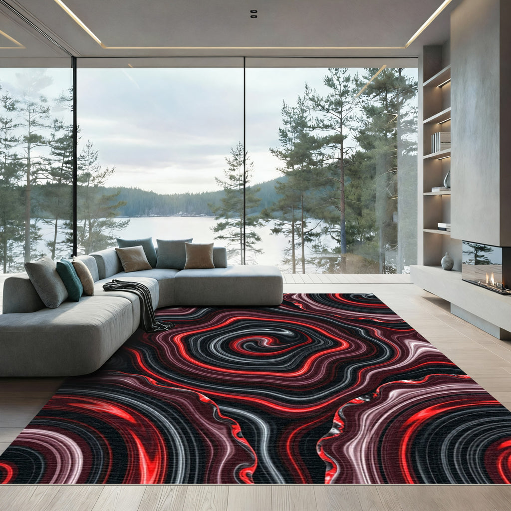 Bold Red Agate Swirl Rug