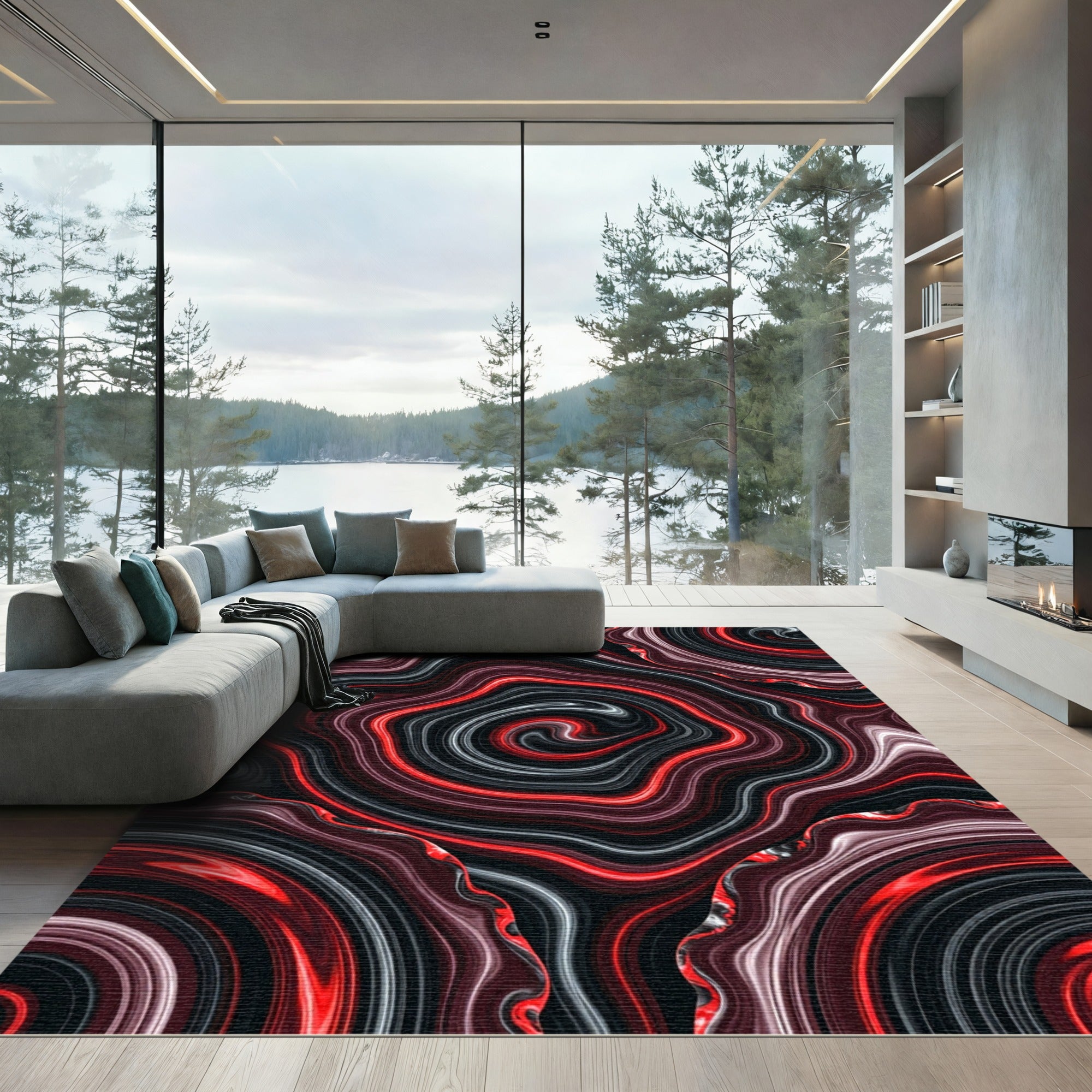 Bold Red Agate Swirl Rug