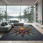 Weathered Orange Blue Celestial Compass Rug