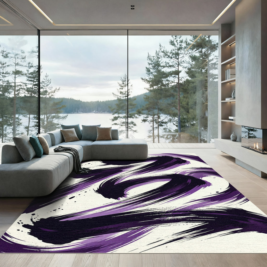 Abstract Purple Ink Swirl Art Rug