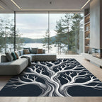 Minimalist Charcoal and Silver Bare Tree Rug