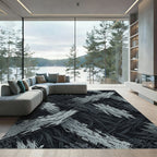 Monochrome Abstract Brushstroke Charcoal Woven Texture Rug