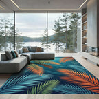 Lush Tropical Palm Leaf Sunset Aura Rug