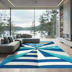 Abstract Blue White Water Stripes Rug