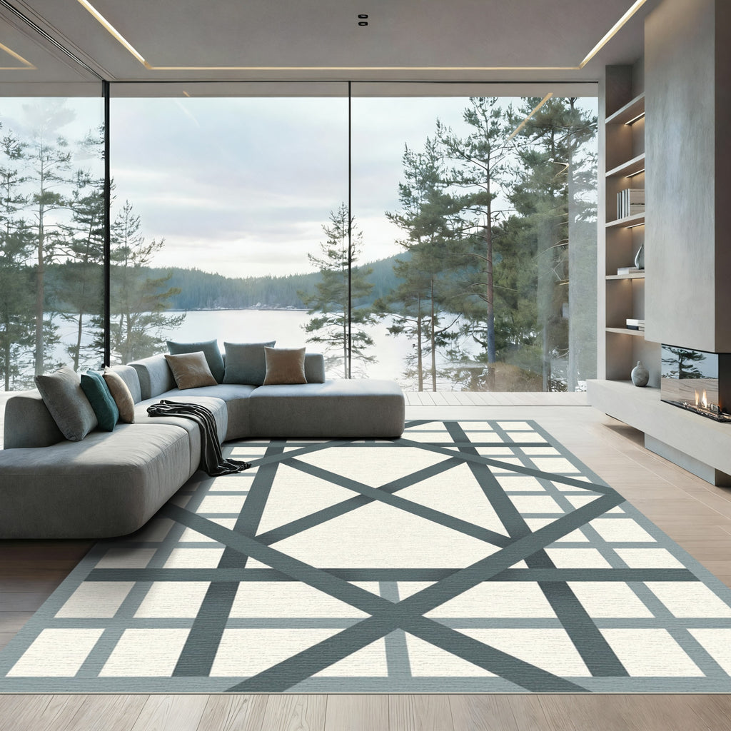 Modern Gray Diamond Intersecting Grid Rug