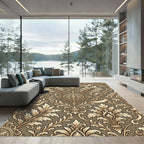 Gilded Baroque Scrollwork Medallion Overlay Rug