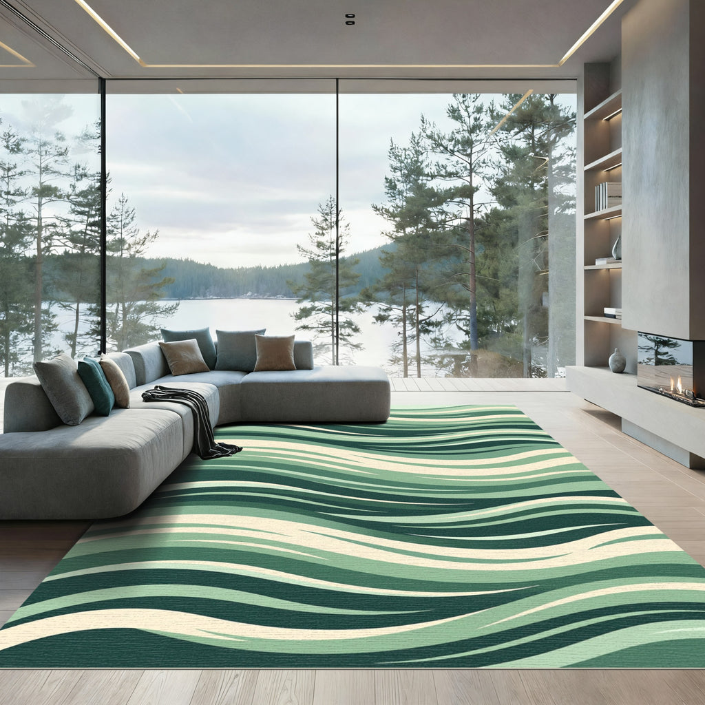 Verdant Flowing Abstract Waves Rug