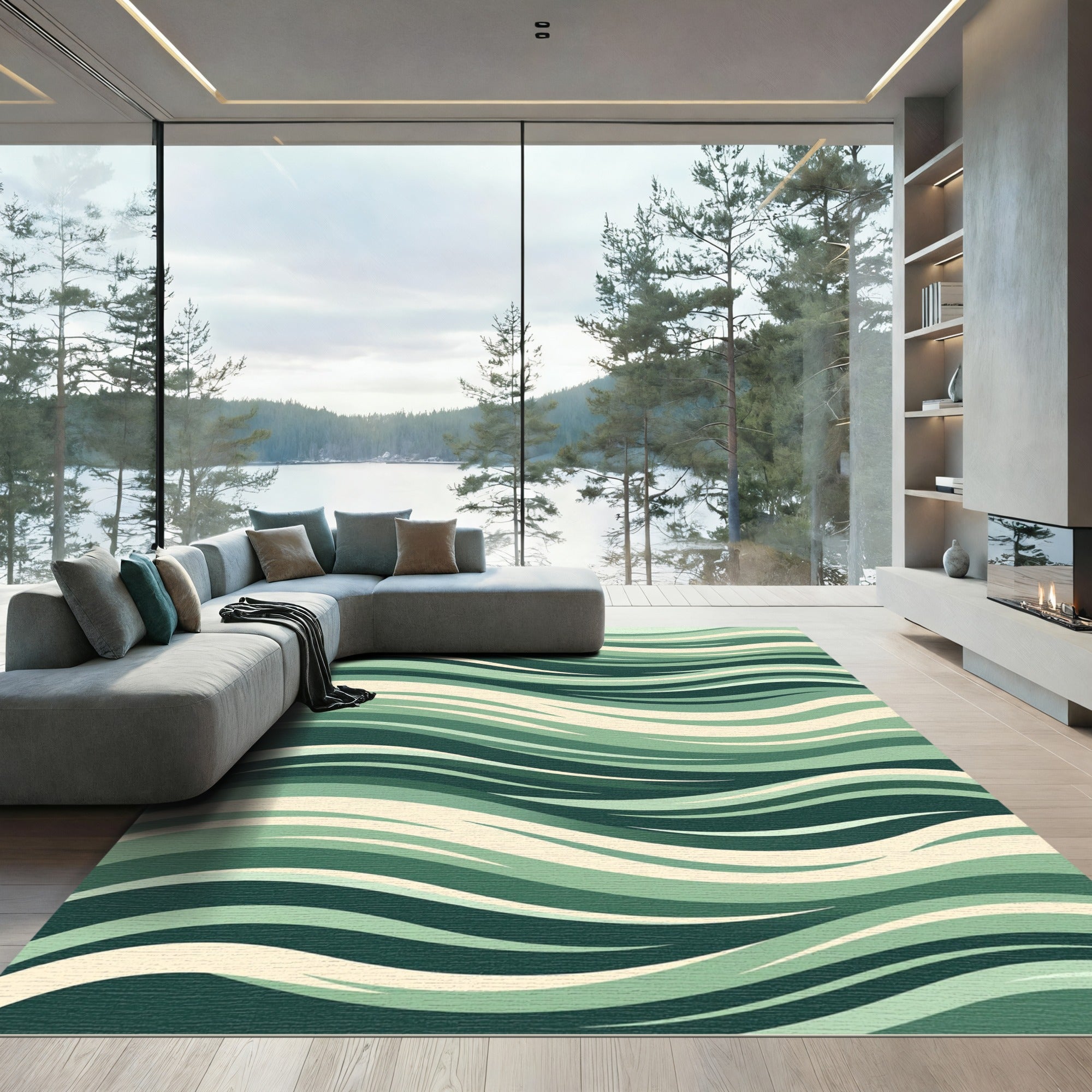 Verdant Flowing Abstract Waves Rug