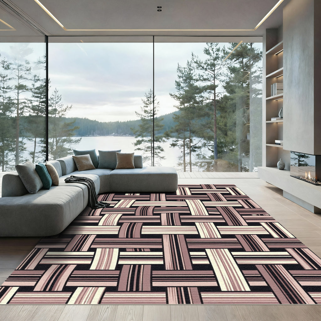 Woven Mauve Cream Stripe Composition Rug