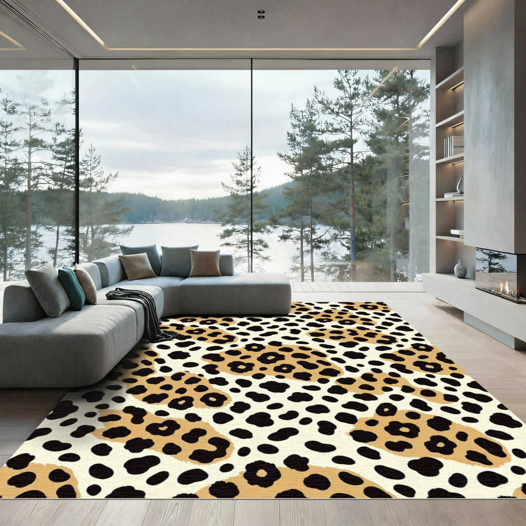 Neutral Caramel Leopard Animal Spot Rug