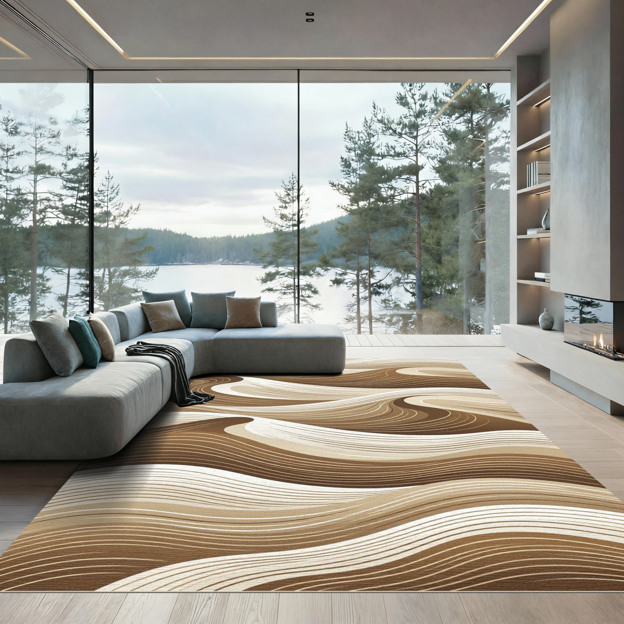 Earthy Tan Abstract Swirl Rug