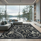 Ornate Silver Serpent Floral Accents Rug
