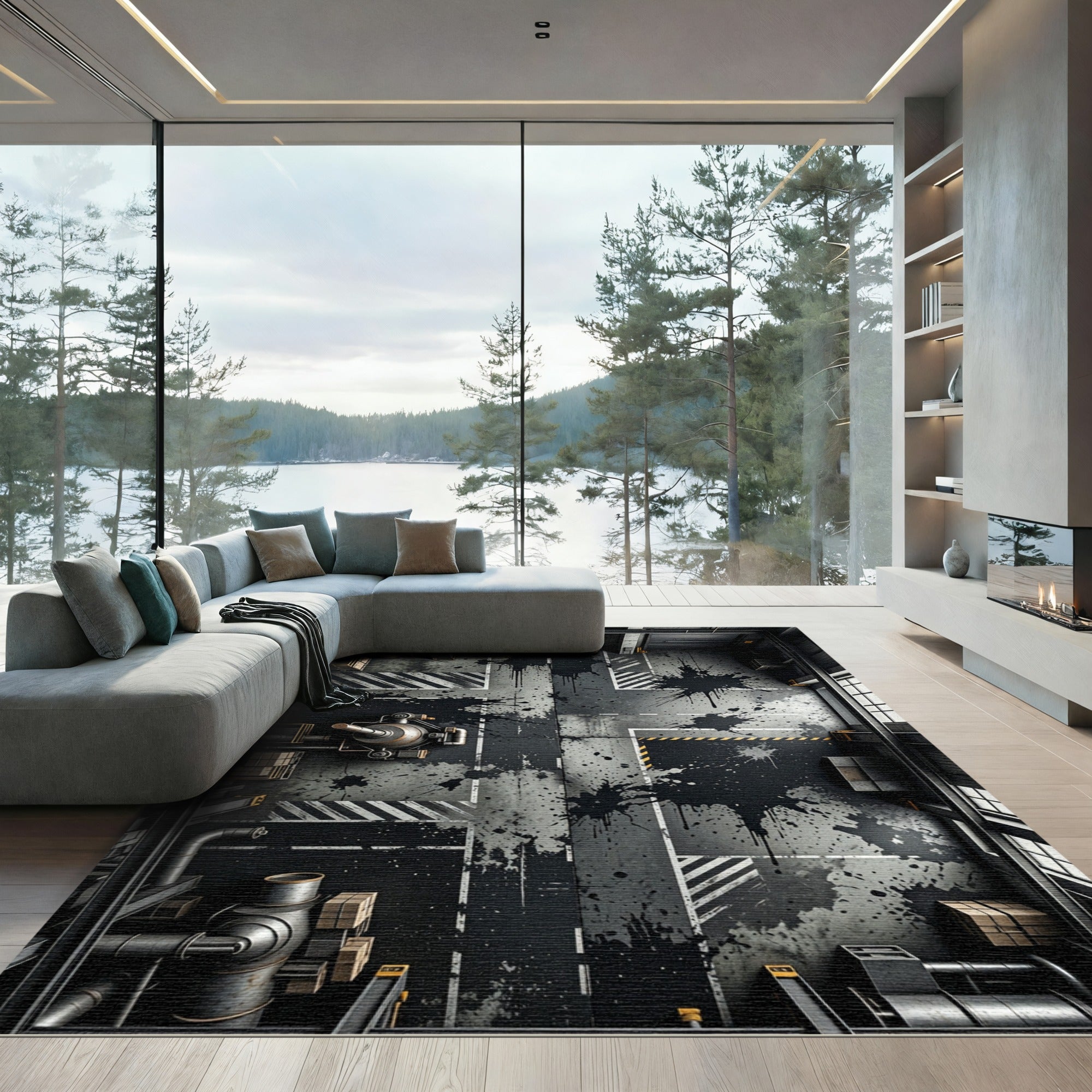 Industrial Splatter Grunge Floor Rug