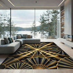 Art Deco Golden Fan Black Rug