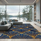 Gold Art Deco Fan Midnight Blue Rug