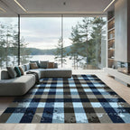 Distressed Navy and Sky Checkered Rug