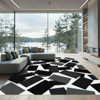 Minimalist Black and White Floating Rectangles Rug