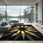 Black Gold Burst Rays Rug