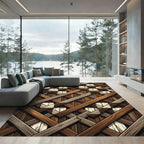 Rustic Woven Wood Lattice Rug