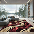 Crimson Gold Swirl Ribbons Rug