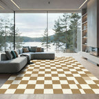 Brown and Cream Checkered Square Rug