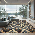 Rustic Graphite Geometric Tribal Diamond Rug