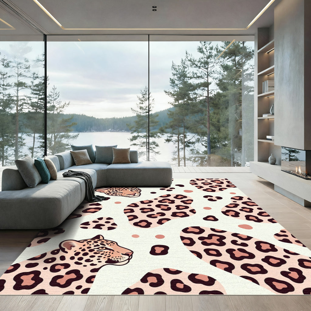 Modern Leopard Spotted Cream Area Accent Rug