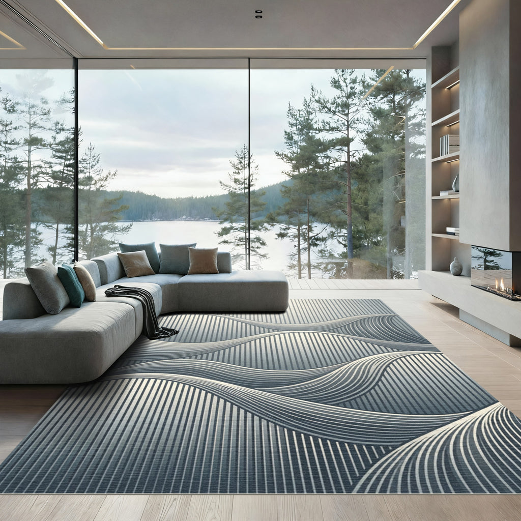 Modern Monochromatic Gray Linear Wave Rug
