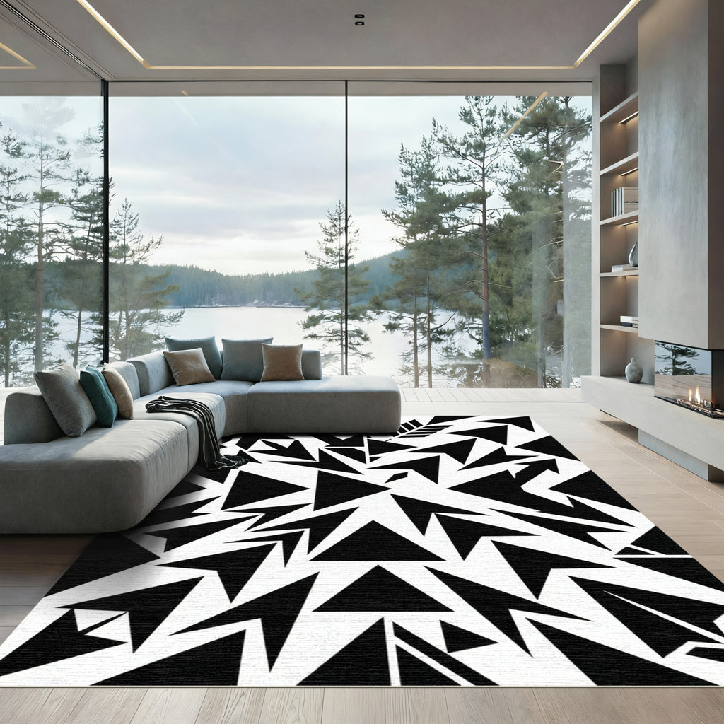 Black Geometric Arrow Composition Rug
