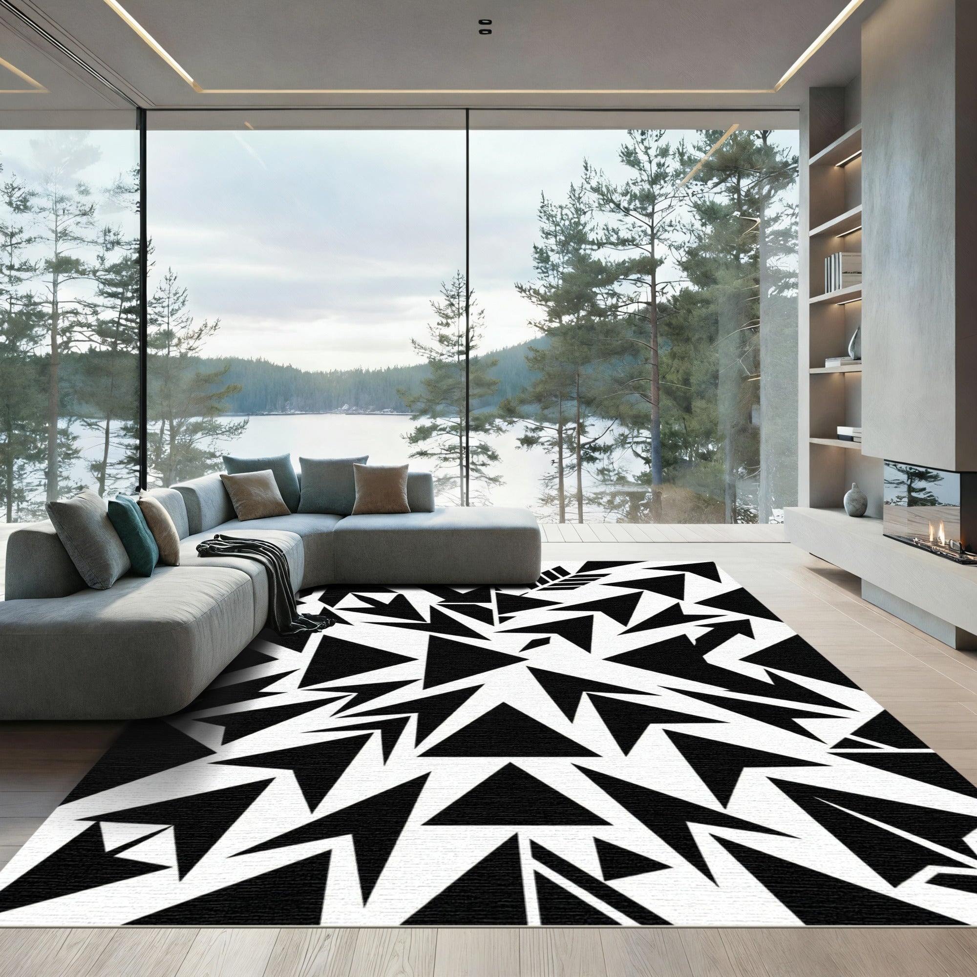 Black Geometric Arrow Composition Rug