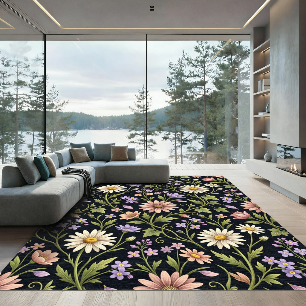 Vintage Daisy Meadow Floral Pattern Rug