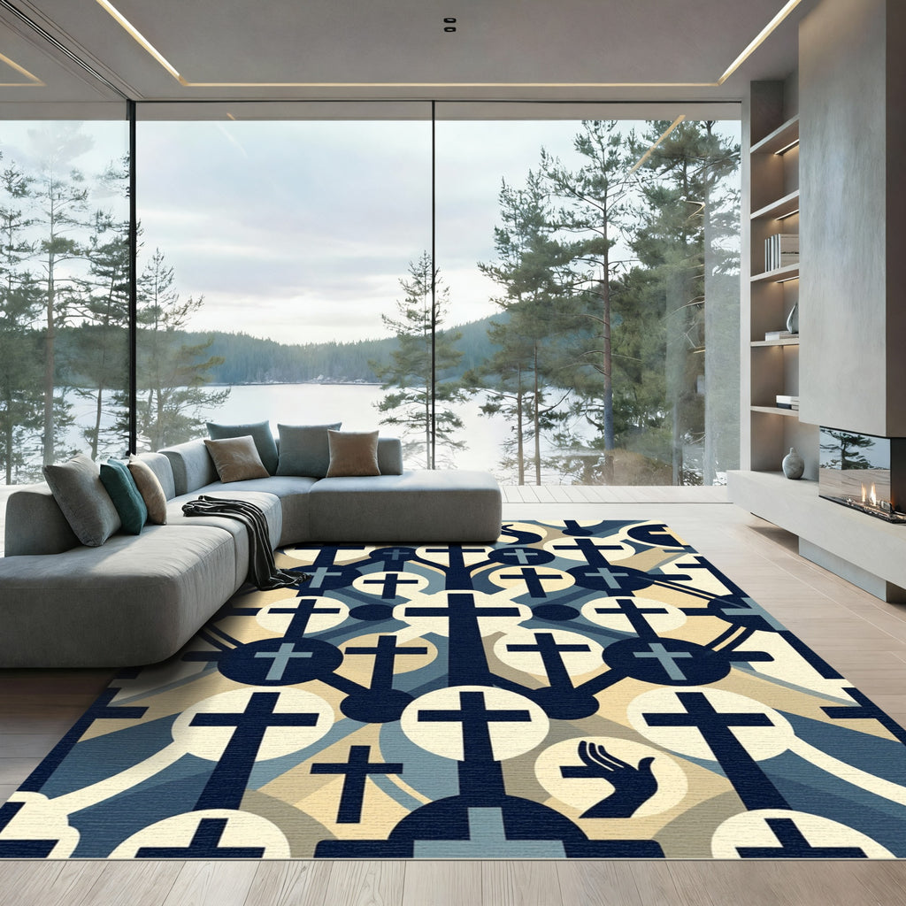 Geometric Navy Cream Cross Symbolic Rug