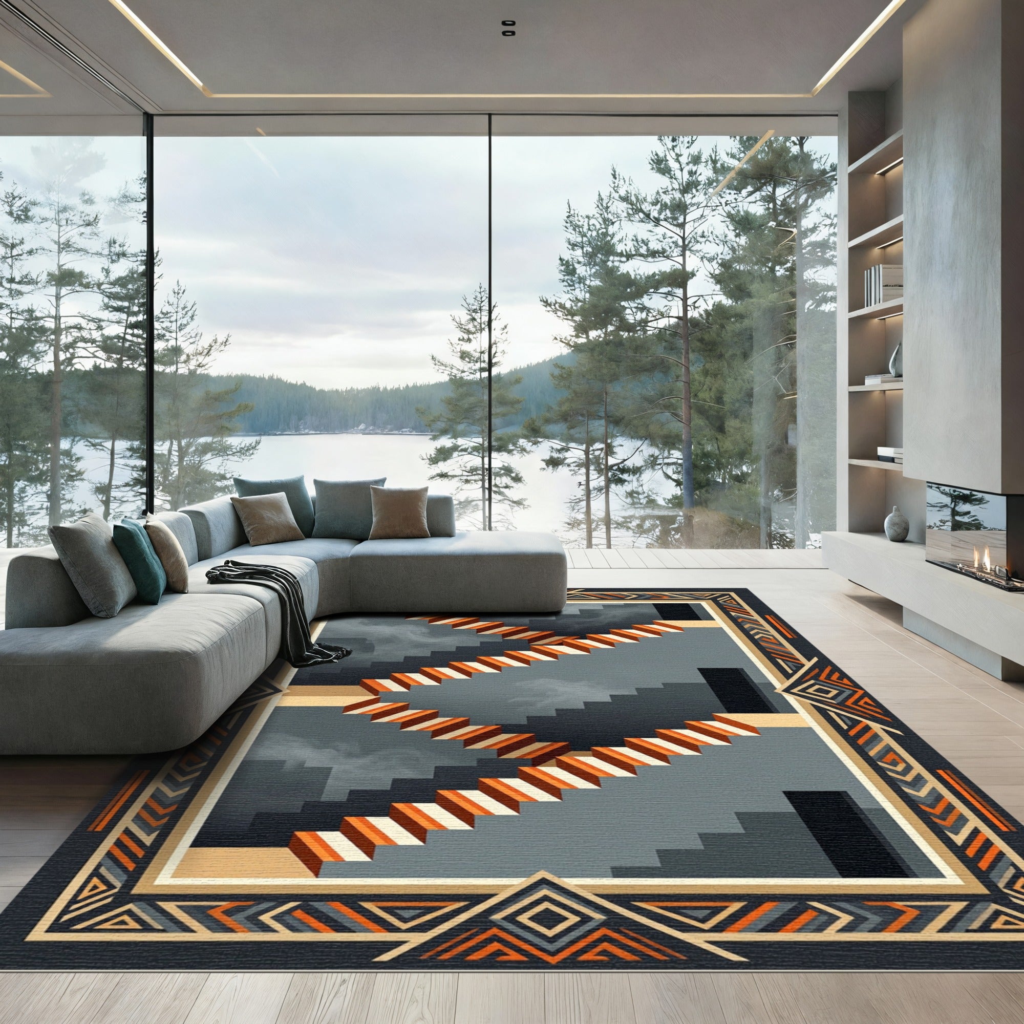 Abstract Staircase Geometric Illusion Rug