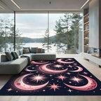 Pink Celestial Crescent Moon Star Rug