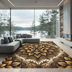 Golden Baroque Floral Damask Medallion Rug