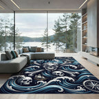 Nautical Pirate Skull Blue Ocean Art Rug